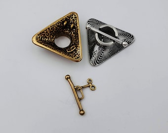 KF210 Triangular Toggle Clasp in Chartres Pattern  Secure and Easy to Use in Golden Bronze by Kim Fox - 2 strand connection