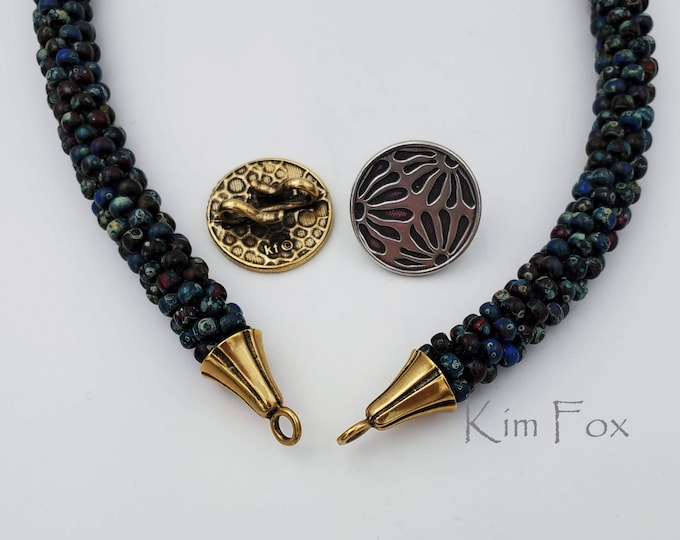 KF352 Asian Style Removable Hook Clasp in Silver or Golden Bronze designed by Kim Fox - Depicting Flower Petals in a Round Shape