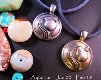KFP174 Round Aquarius Pendant January 20 - February 18  in Sterling January 20 - February 18