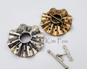 C185 Round Silver or Bronze Toggle with 4 loops in Silver with Polka Dot Pattern by Kim Fox