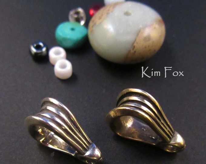 KF341 Grooved Bail to add to pendants in Silver or Golden Bronze 10x15mm or 9/16x3/8 inch with 7 by 10mm opening or 3/8 by 9/16 opening