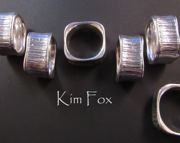 KFR286 Textured Sterling Silver Band Ring: Unisex Aspen Tree Design