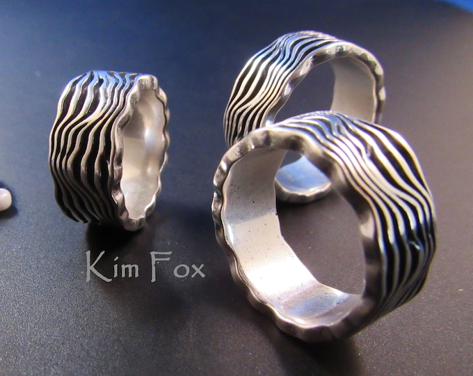 KFR28 Grand Canyon Ring with deeply etched grooves and scalloped edges in silver designed by Kim Fox