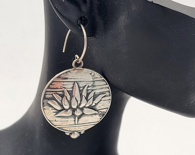 KFE373 Lotus Bloom Earrings in Sterling Silver or Golden Bronze designed by Kim Fox 1 by 1.25  inch drop or 25 by 30mm