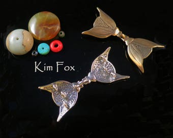 KF201 Deco Bloom - Art Deco Style hook and eye clasp with 3 loops for connection in sterling silver and bronze by Kim Fox