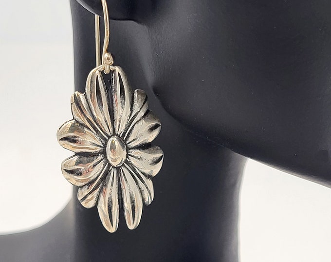 KFE471 40x15mm Daisy Earrings in Silver and Golden Bronze designed by Kim Fox