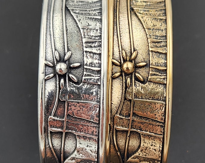 KFB504 Sun, Moon & Rainbow Cuff: Adjustable Sterling Silver or Bronze