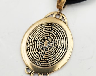 KFP502 Antique Style Maze Pendant: Bronze or Silver, Kim Fox Design