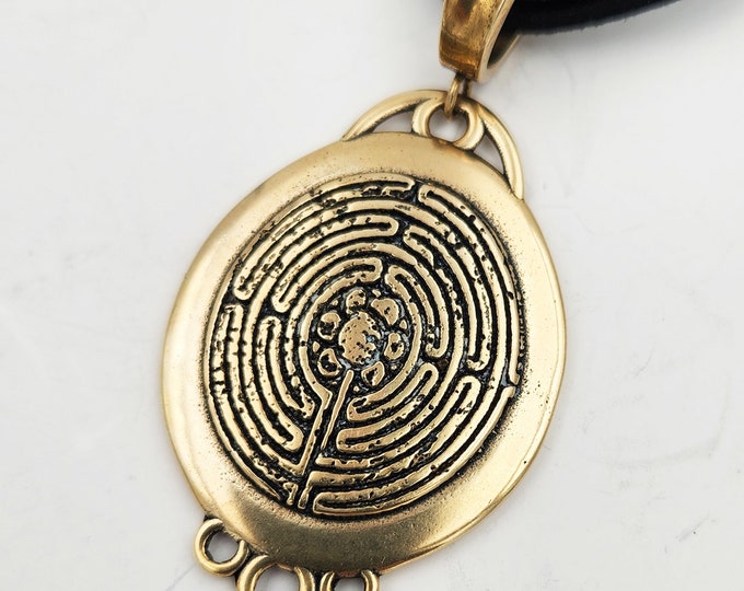 KFP502 Antique Style Maze Pendant: Bronze or Silver, Kim Fox Design