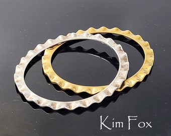 KFB27 7 inch Oval Two Sided Wave and Dot Bangle in Golden Bronze by Kim Fox made for the petite hand