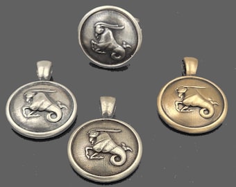 Capricorn Adjustable Sterling Silver Ring, Bronze Pendants