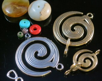 KF326 Large Spiral Clasp - One and a half by One Inch Two Sided Clasp/Pendant in Golden Bronze and Sterling Silver Designed by Kim Fox