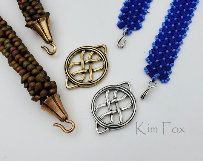 KF411 Round Woven Element can be used as clasp, pendant, earring, station in bronze and silver two sided by Kim Fox