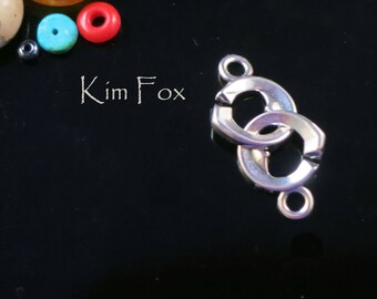 KF342 Small Double Heart Sister Hook Clasp in Sterling Silver or Golden Bronze by Kim Fox