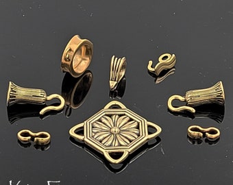 KF478 2-Sided Daisy Octagonal Element in Sterling Silver & Golden Bronze w4 loops for attachment designed by Kim Fox Use for clasp, pendant