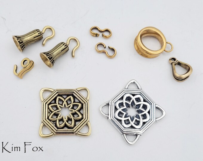 KF470 Two-Sided Octagonal Desert Flower Element in Sterling Silver and Golden Bronze with 4 loops for attachment designed by Kim Fox