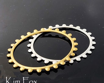 KFB41 Flower Bangle in Silver and Golden Bronze 9 inch - the petals form texture on the wrist - simple and clean in lines