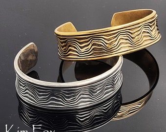 Wider KFB44 Grand Canyon Cuff deeply carved in Substantial Golden Bronze designed by Kim Fox