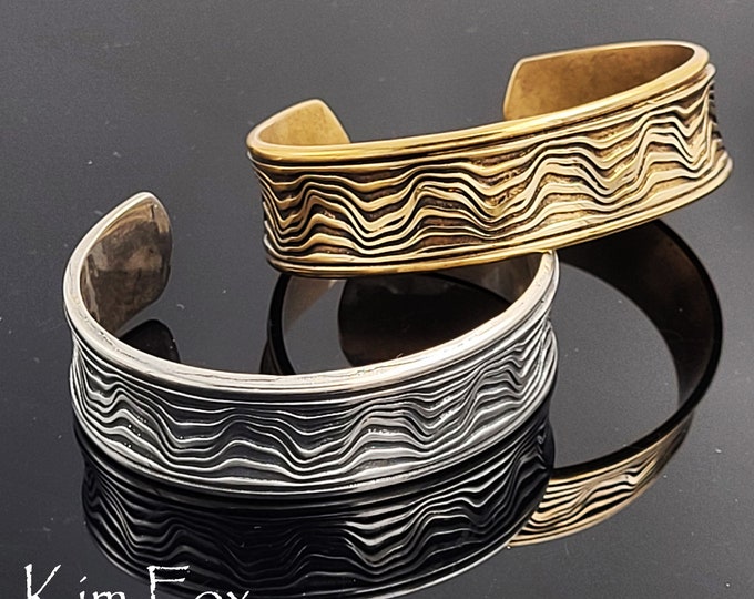 KFB44 Grand Canyon Cuff deeply carved in Substantial Golden Bronze designed by Kim Fox