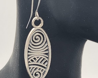 KFE387 Filigree Swirl Oval earrings,  in Sterling Silver or Golden Bronze by Kim Fox