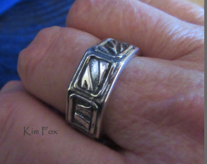 KFR356 Sterling Silver Geo Ring: Unisex 8-Sided Band