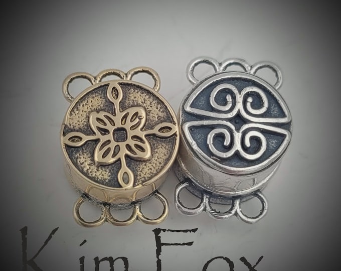 KF480 Iron Work Pattern Powerful and Petite Magnetic Clasp with 3 loops in silver and golden bronze designed by Kim Fox