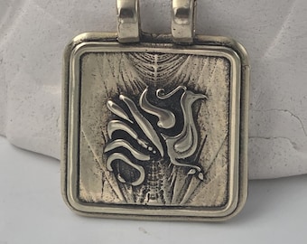 KFP17 Phoenix Rising Pendant: Bronze & Sterling Silver, Chinese Symbol