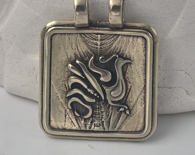 KFP17 Phoenix Rising Pendant: Bronze & Sterling Silver, Chinese Symbol
