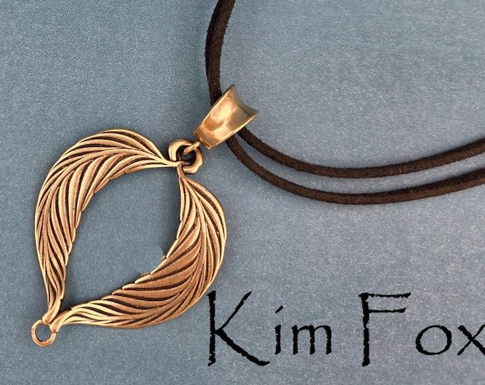 KFP530 Feather Heart Pendant in Bronze or Silver - bail separate