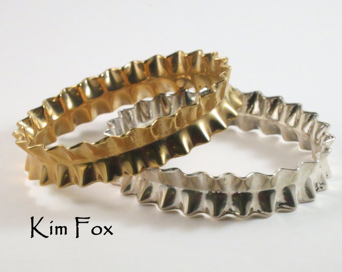 KFB34 9 inch Ruffle Bangle in Golden Bronze or Sterling Silver made to wear alone or with others. Oval in shape for comfort.