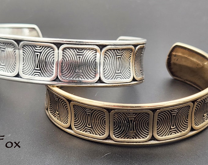 KFB504 Chartres Pattern Adjustable Cuff in silver and bronze designed by Kim Fox