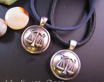 KFP172 Round one inch Libra Pendant - Sept 23 to Oct 22- in solid golden bronze or sterling silver