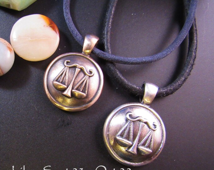 KFP172 Round one inch Libra Pendant - Sept 23 to Oct 22- in solid golden bronze or sterling silver