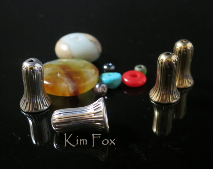 KF 252 A Pair of Small Trumpet Flower Cones in Golden Bronze or sterling silver - 13 mm by 7mm flaired opening - designed by Kim Fox
