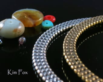 Bronze & Silver Beaded Bangle: Two-Sided Oval Design, 9 inch