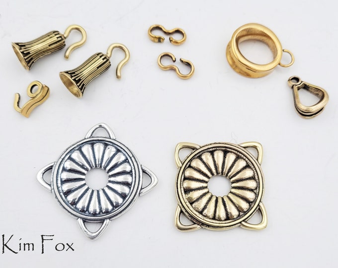 KF473 Two-Sided Rosette Element in Sterling Silver and Golden Bronze with 4 loops for attachment designed by Kim Fox