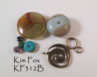 KF312 Small Fire Spiral Clasp for necklace or bracelet with 2 sided pattern Bronze  or Sterling silver- by Kim Fox in Bronze