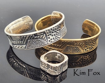 KFB43 The Doodle or Zentangle Cuff in Bronze - Designed from Doodles made by Kim Fox and made into an adjustable cuff