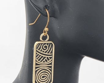 KFE386 Filigree Swirl Rectangle earrings,  in Sterling Silver or Golden Bronze by Kim Fox