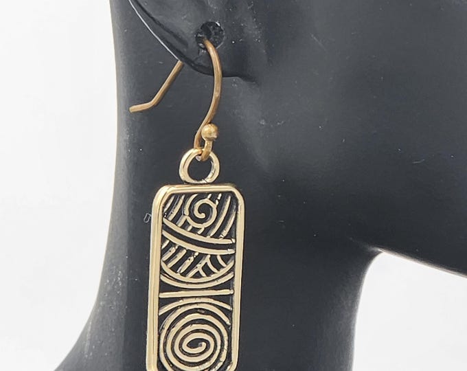 KFE386 Filigree Swirl Rectangle earrings,  in Sterling Silver or Golden Bronze by Kim Fox