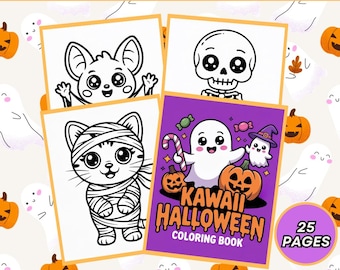 Kawaii Halloween Coloring Pages Bundle | 25 Cute Spooky Printable Sheets for Kids, Teens & Adults | Instant Digital Download