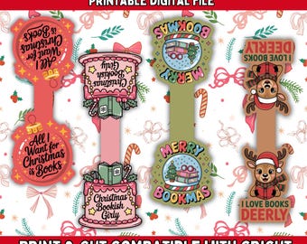 Printable Christmas Magnetic Bookmarks: Book Lover Designs (PDF)