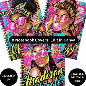 Editable Spiral Notebook Covers Canva | Bold Journal Cover Templates | Printable Planner Front Pages | High-Res Digital Download