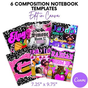Girls Composition Notebook Covers: Editable Canva Templates (Digital Download)