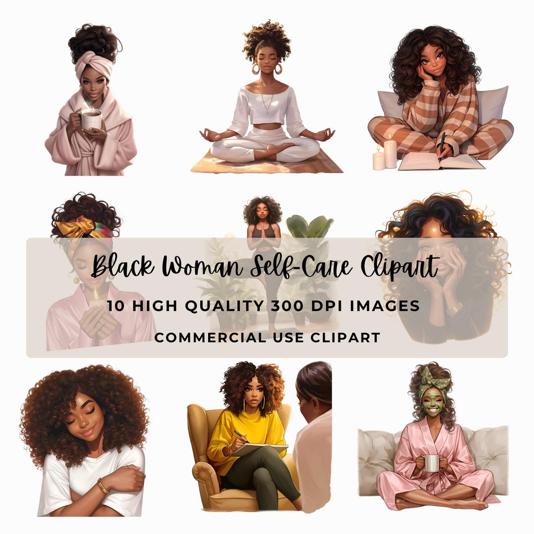 Black Woman Self Care Clipart Bundle | Boho Wellness Digital Stickers ...