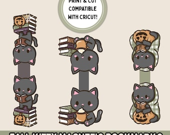 Printable Fall Kitty Magnetic Bookmarks: PNG Bundle for Cricut & Silhouette (Digital Download)