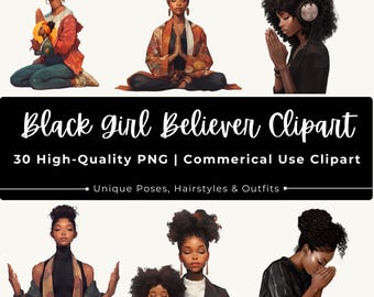 Black Women Praying Clipart Bundle, Christian PNGs for Crafts & Journals | Faith-Based Style, 300 DPI Digital Download