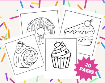 Dessert Coloring Pages Printable Pack, Fun Sweets & Cake Art | Kawaii Food Illustrations, Instant Download PDF