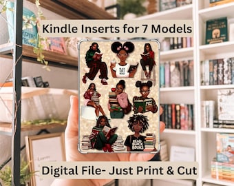 Black Girl Bookish Printable Kindle Inserts | 7 Sizes for Paperwhite, Basic, Colorsoft | Book Lover Kindle Case Decor Digital Download