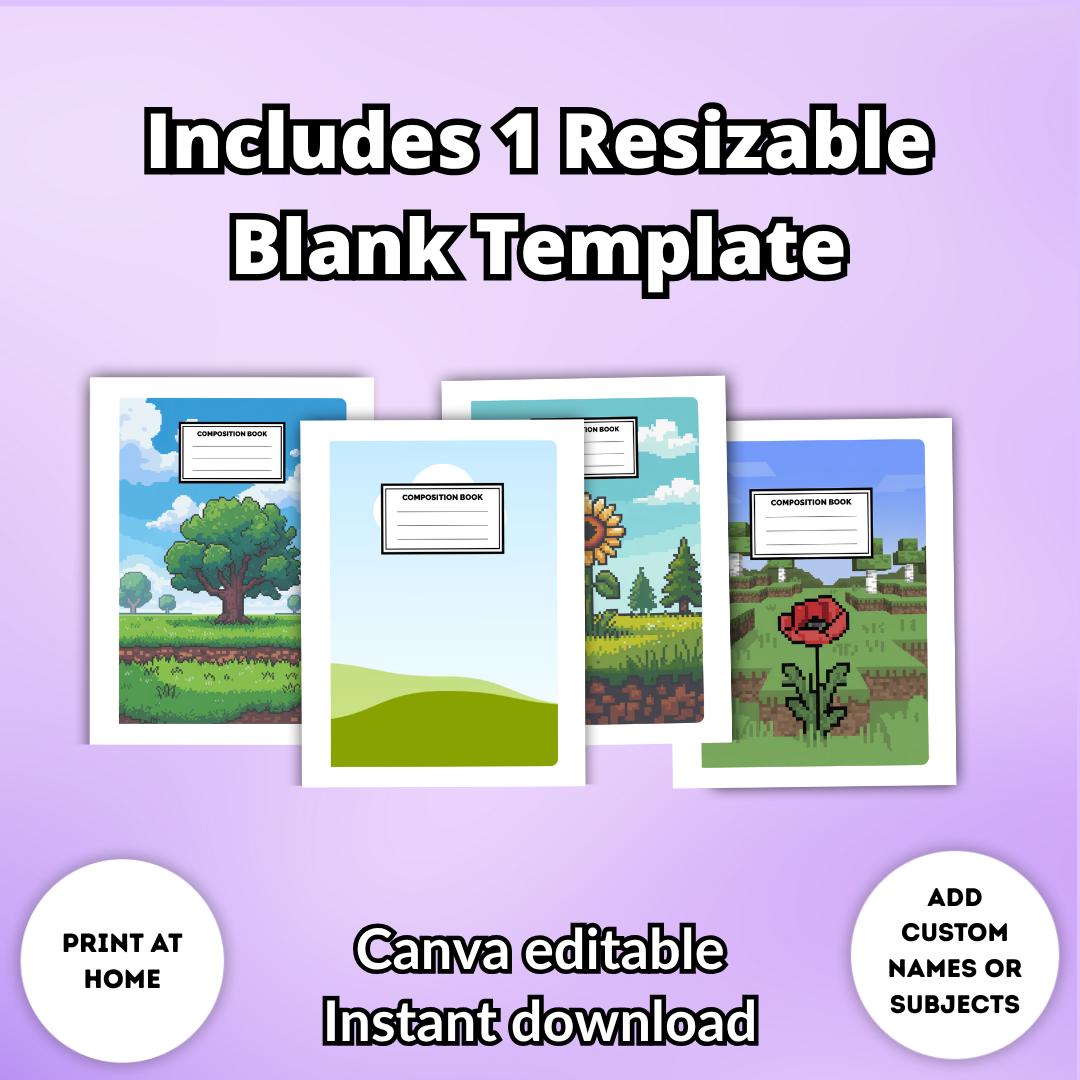 Editable Composition Book Cover Templates 20 Canva Designs (6.75" X 9.